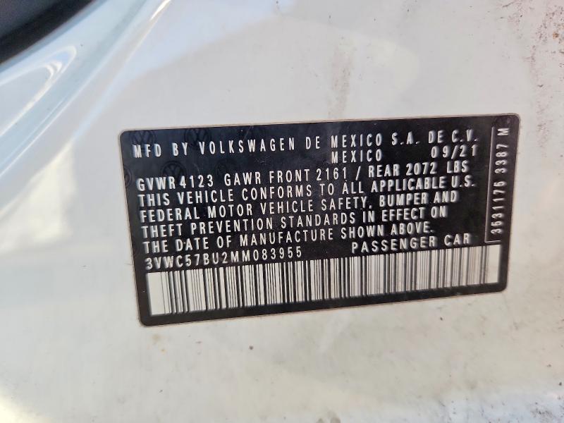 2021 Volkswagen Jetta მანქანა იყიდება აუქციონზე, vin: 3VWC57BU2MM083955, აუქციონის ნომერი: 65723856
