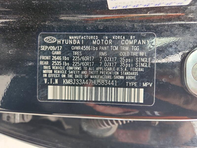 2017 Hyundai Tucson მანქანა იყიდება აუქციონზე, vin: KM8J33A47HU583441, აუქციონის ნომერი: 66839686