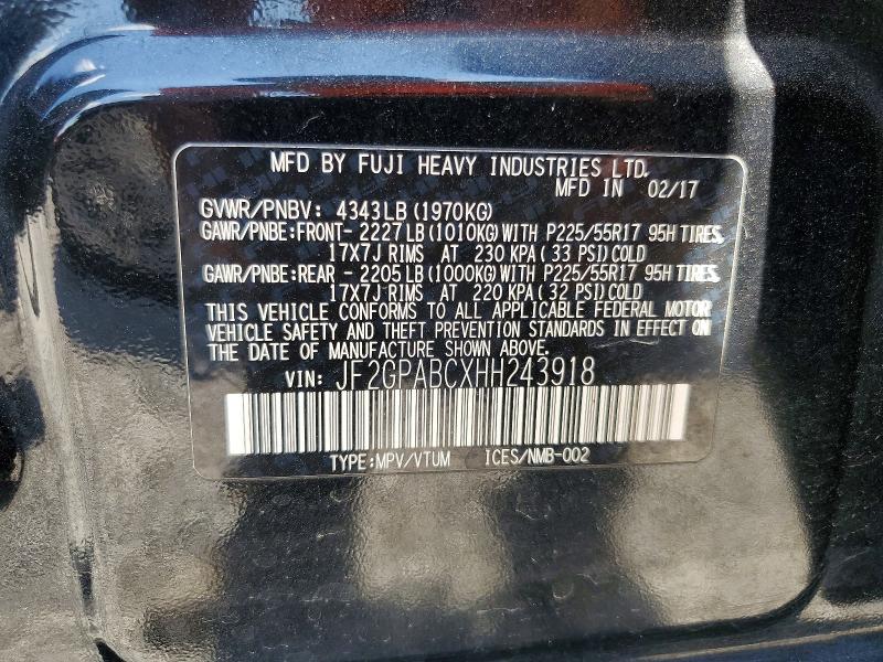 66890116 :رقم المزاد ، JF2GPABCXHH243918 vin ، 2017 Subaru Crosstrek مزاد بيع