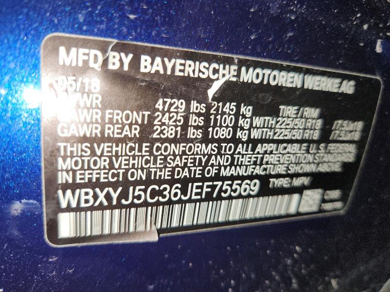 63697756 :رقم المزاد ، WBXYJ5C36JEF75569 vin ، 2018 Bmw X2 مزاد بيع