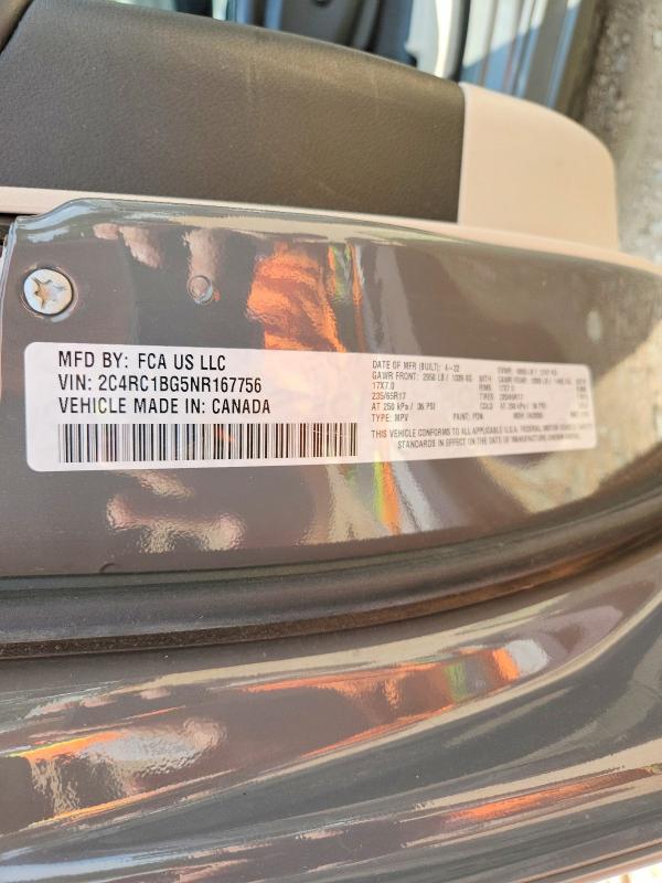 65550996 :رقم المزاد ، 2C4RC1BG5NR167756 vin ، 2022 Chrysler Pacifica مزاد بيع