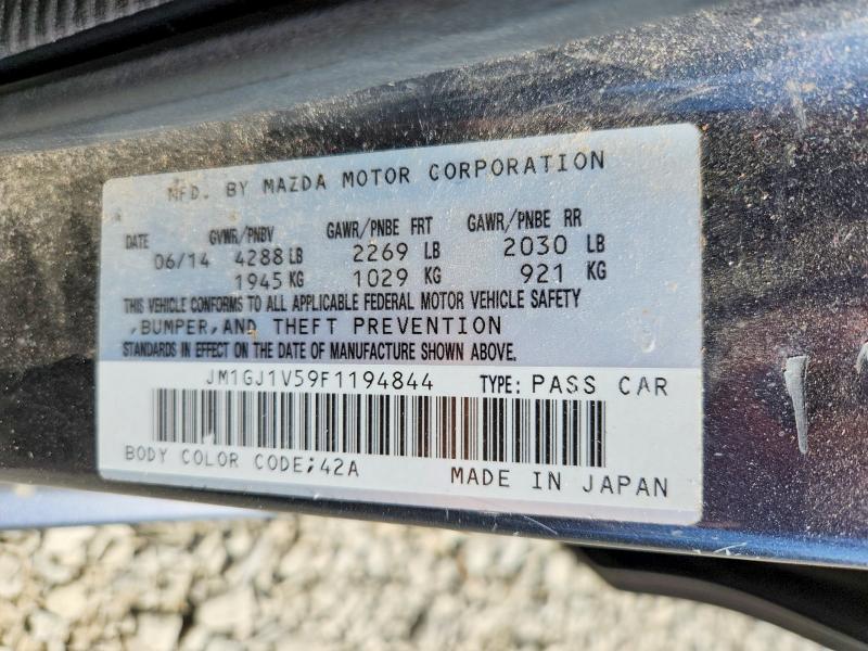 2015 Mazda 6 მანქანა იყიდება აუქციონზე, vin: JM1GJ1V59F1194844, აუქციონის ნომერი: 65198056