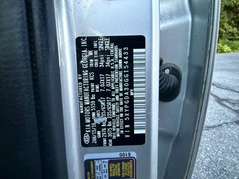 67409836 :رقم المزاد ، 5XYPGDA30GG154433 vin ، 2016 Kia Sorento مزاد بيع