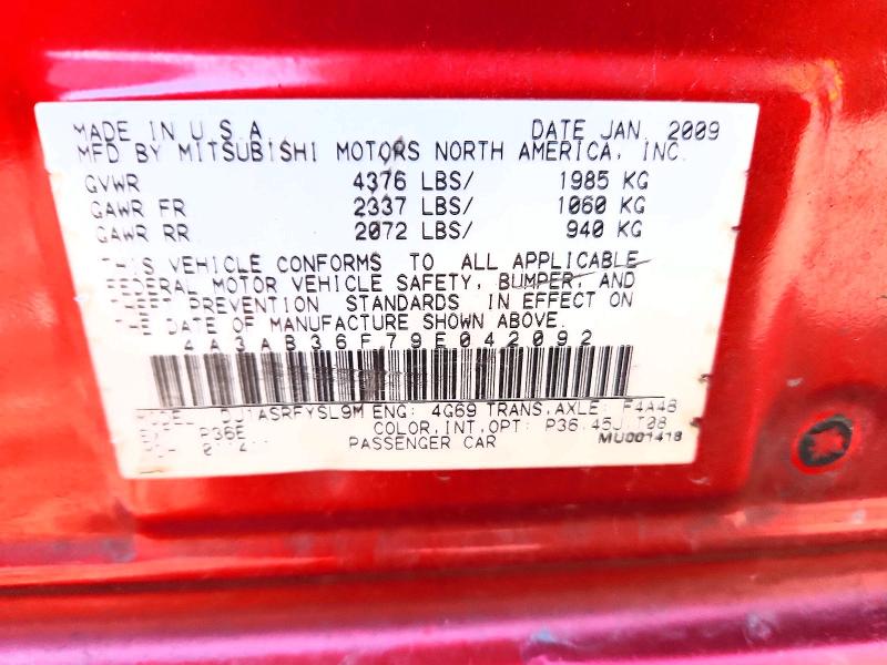 66078506 :رقم المزاد ، 4A3AB36F79E042092 vin ، 2009 Mitsubishi Galant مزاد بيع