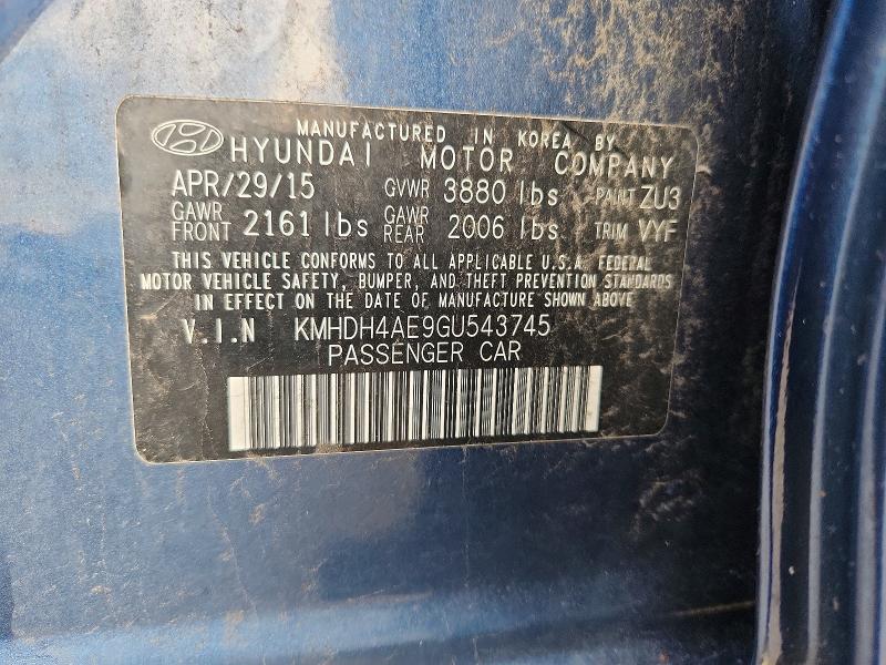 Продажа на аукционе авто 2016 Hyundai Elantra, vin: KMHDH4AE9GU543745, номер лота: 63799696