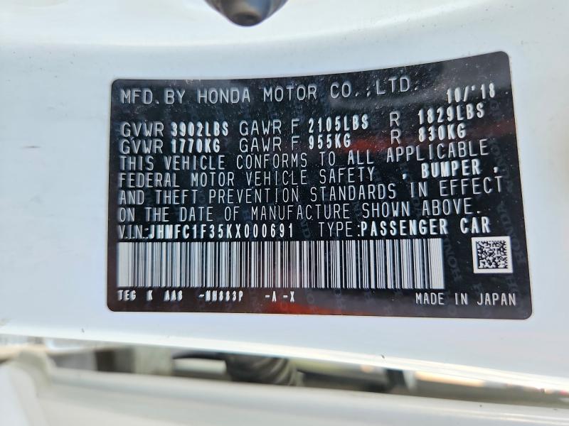 Aukcja sprzedaży 2019 Honda Civic, vin: JHMFC1F35KX000691, numer aukcji: 66953276