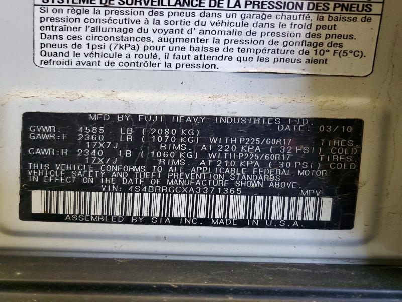 66053146 :رقم المزاد ، 4S4BRBGCXA3371365 vin ، 2010 Subaru Outback مزاد بيع