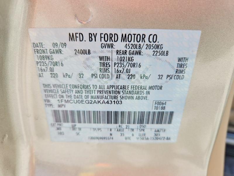 Aukcja sprzedaży 2010 Ford Escape, vin: 1FMCU0EG2AKA43103, numer aukcji: 65220566