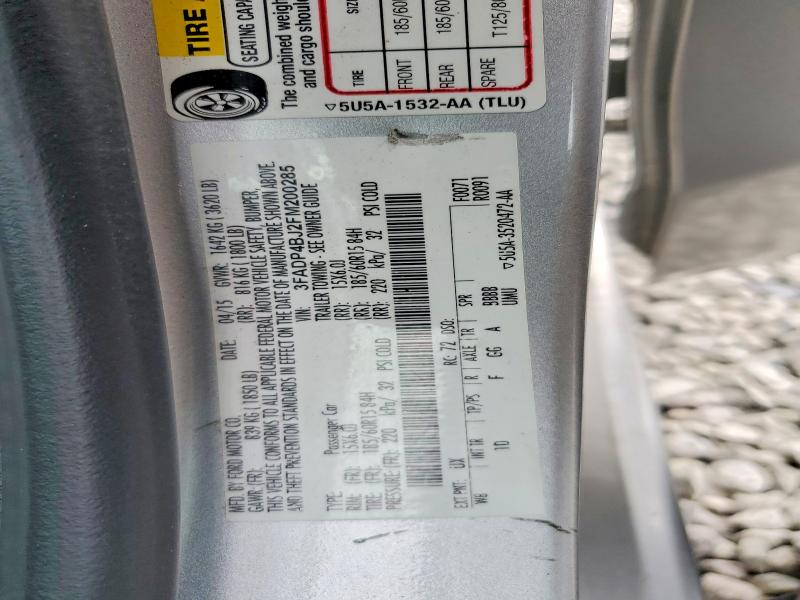 2015 Ford Fiesta მანქანა იყიდება აუქციონზე, vin: 3FADP4BJ2FM200285, აუქციონის ნომერი: 64372106