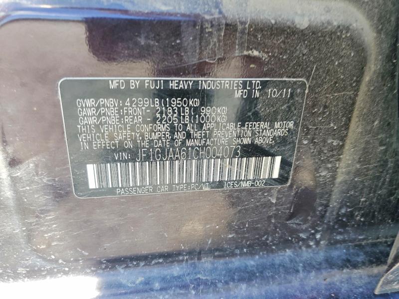 Aukcja sprzedaży 2012 Subaru Impreza, vin: JF1GJAA61CH004073, numer aukcji: 63711206