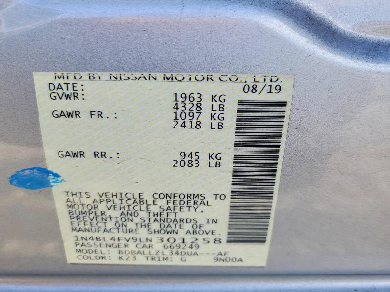 2020 Nissan Altima მანქანა იყიდება აუქციონზე, vin: 1N4BL4FV9LN301258, აუქციონის ნომერი: 66964686