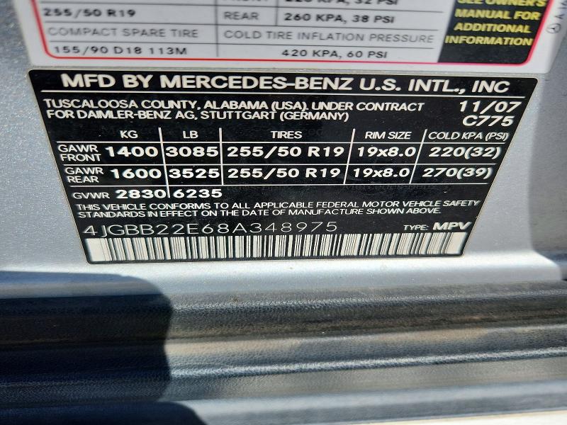 65153006 :رقم المزاد ، 4JGBB22E68A348975 vin ، 2008 Mercedes-benz Ml مزاد بيع
