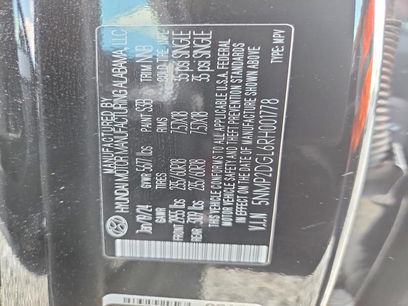 2024 Hyundai Santa Fe მანქანა იყიდება აუქციონზე, vin: 5NMP2DGL6RH001778, აუქციონის ნომერი: 63743346