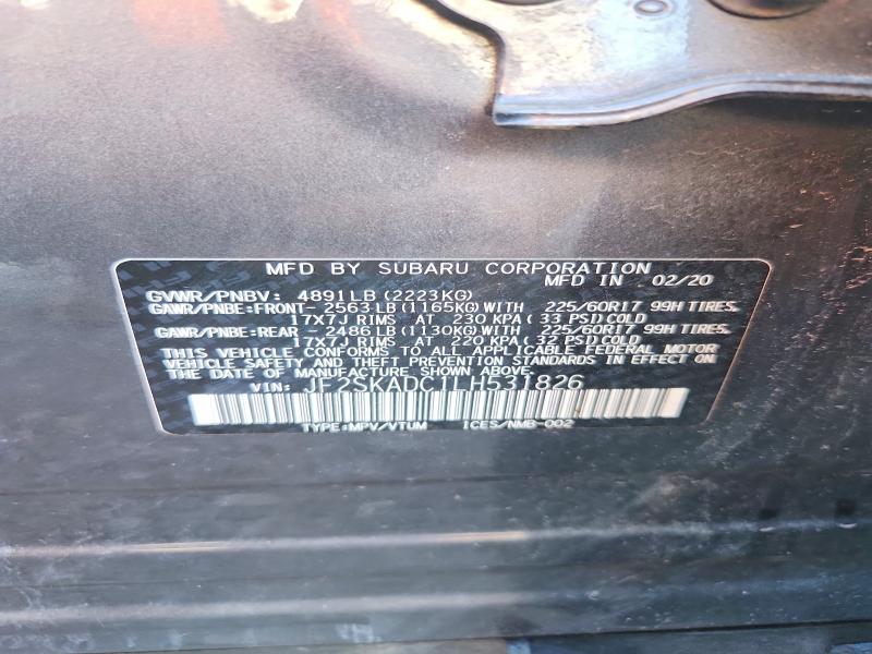 63691736 :رقم المزاد ، JF2SKADC1LH531826 vin ، 2020 Subaru Forester مزاد بيع
