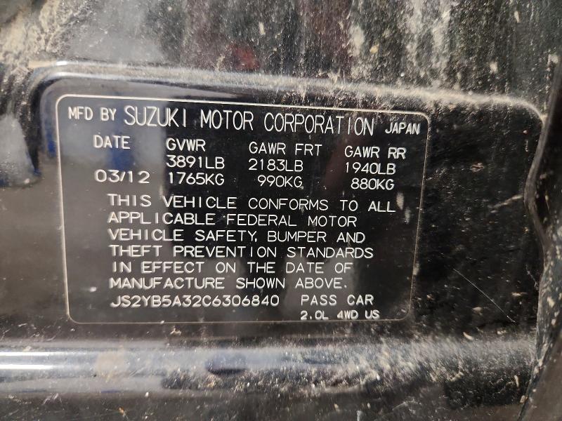 67248946 :رقم المزاد ، JS2YB5A32C6306840 vin ، 2012 Suzuki Sx4 مزاد بيع