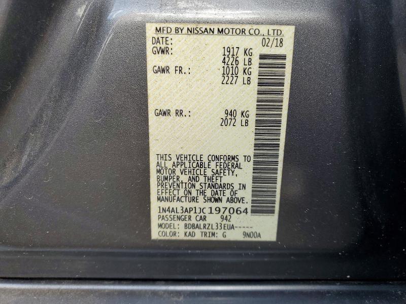 Продаж на аукціоні авто 2018 Nissan Altima, vin: 1N4AL3AP1JC197064, номер лоту: 64541816