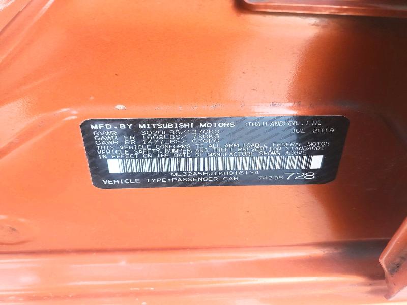 Aukcja sprzedaży 2019 Mitsubishi Mirage, vin: ML32A5HJ1KH016134, numer aukcji: 64081476
