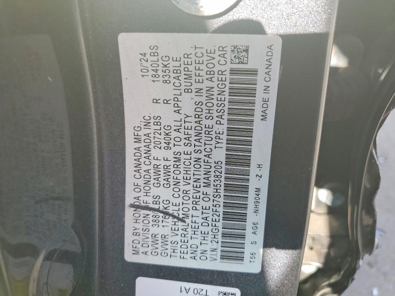 Продажа на аукционе авто 2025 Honda Civic, vin: 2HGFE2F57SH538205, номер лота: 65755876