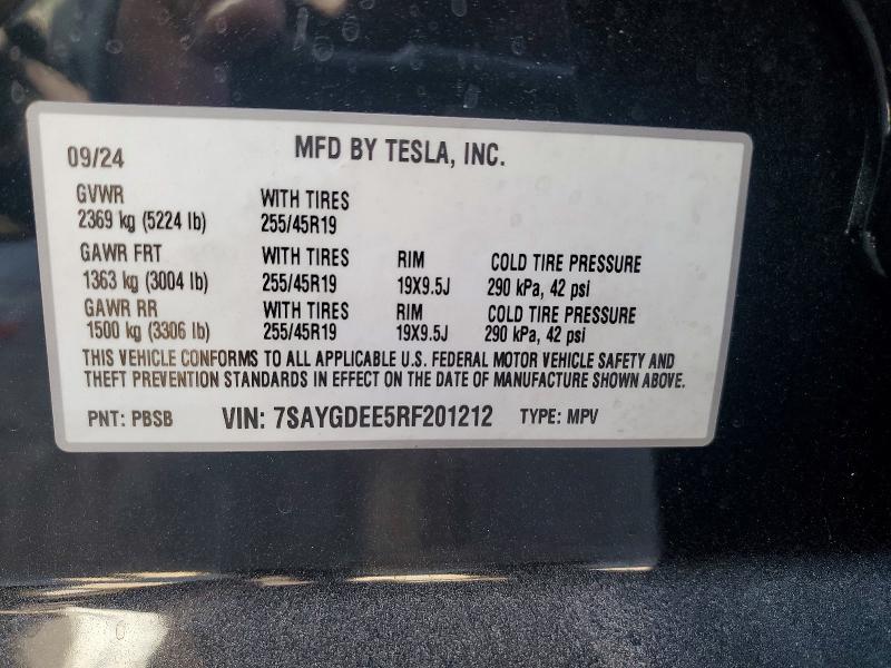 Auction sale of the 2024 Tesla Model Y, vin: 7SAYGDEE5RF201212, lot number: 63653896