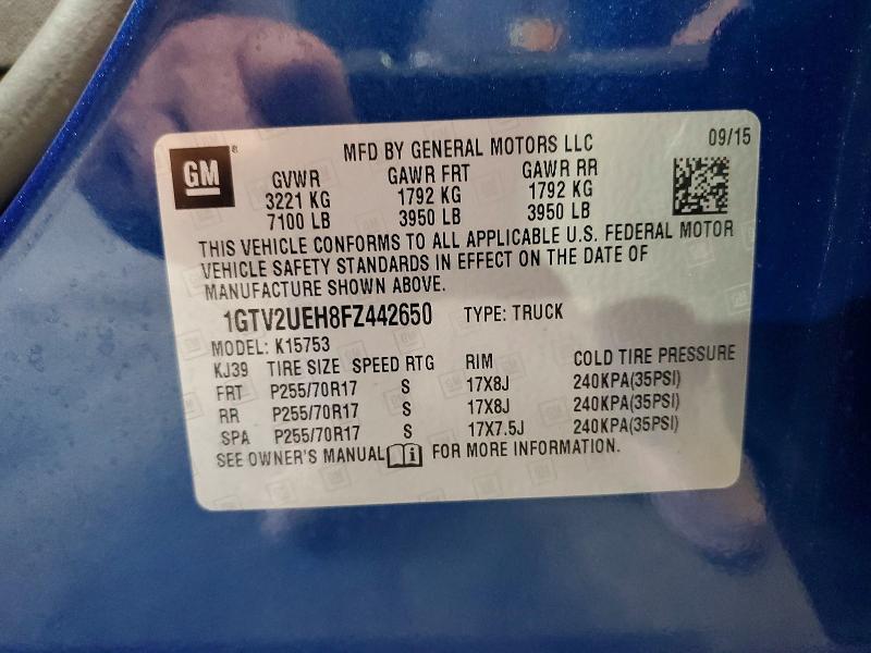 2015 Gmc Sierra მანქანა იყიდება აუქციონზე, vin: 1GTV2UEH8FZ442650, აუქციონის ნომერი: 63702986