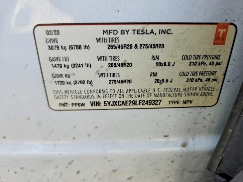 Aukcja sprzedaży 2020 Tesla Model X, vin: 5YJXCAE29LF249327, numer aukcji: 63939976