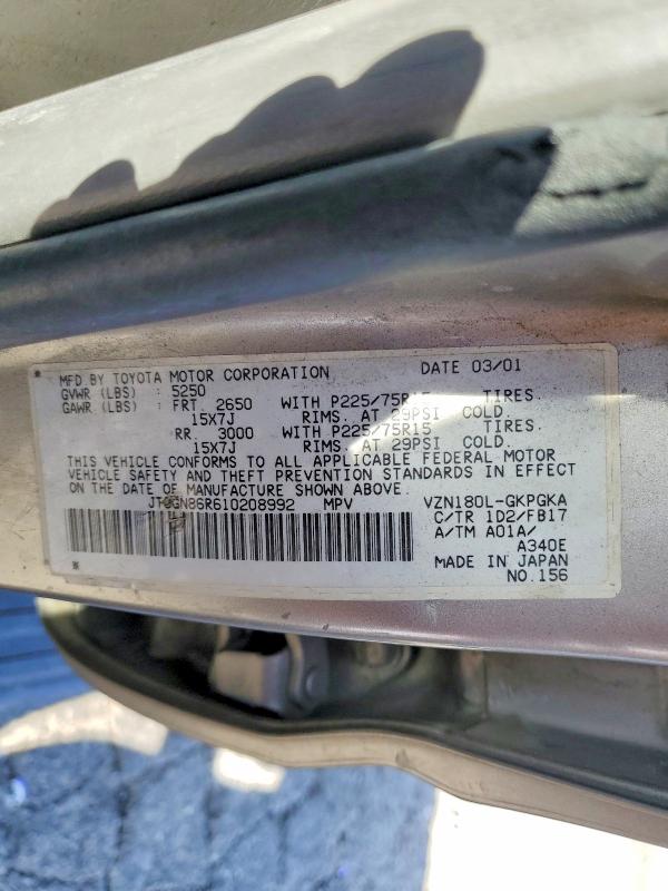 Продажа на аукционе авто 2001 Toyota 4runner, vin: JT3GN86R610208992, номер лота: 65038686