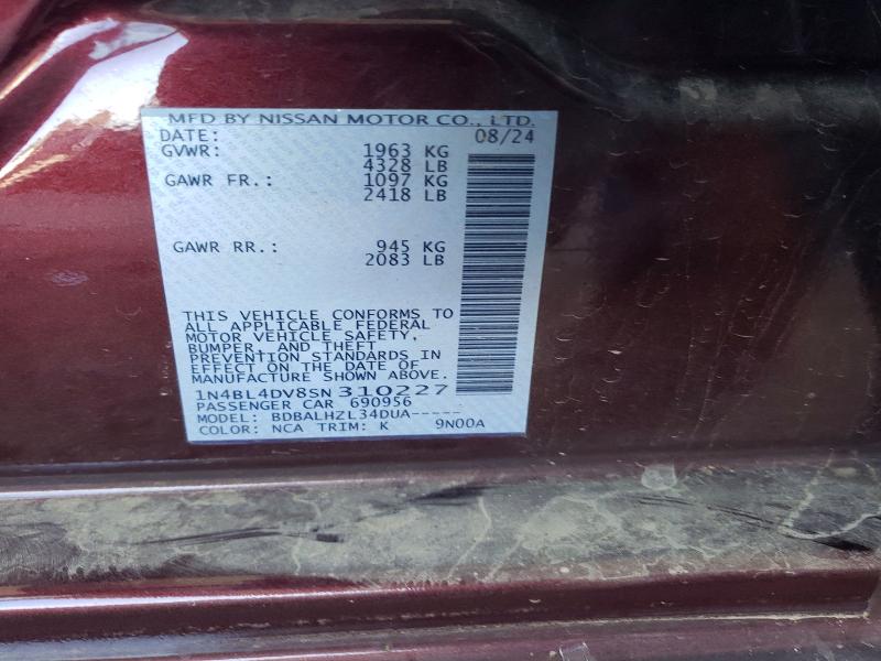 Продажа на аукционе авто 2025 Nissan Altima, vin: 1N4BL4DV8SN310227, номер лота: 63899606
