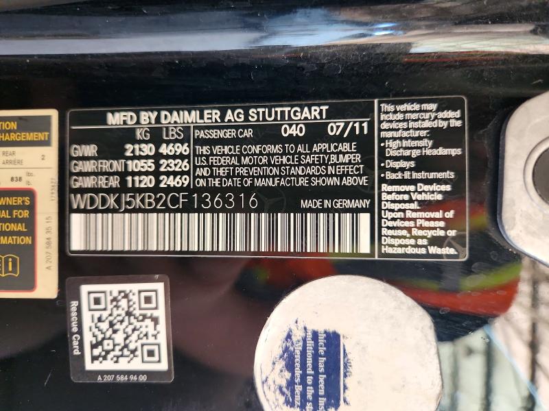 Aukcja sprzedaży 2012 Mercedes-benz E, vin: WDDKJ5KB2CF136316, numer aukcji: 64920866
