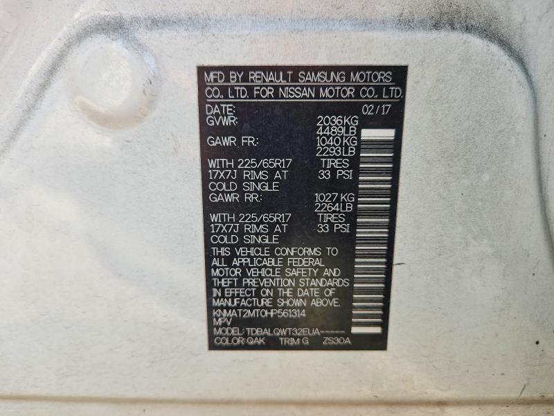 66384066 :رقم المزاد ، KNMAT2MT0HP561314 vin ، 2017 Nissan Rogue مزاد بيع