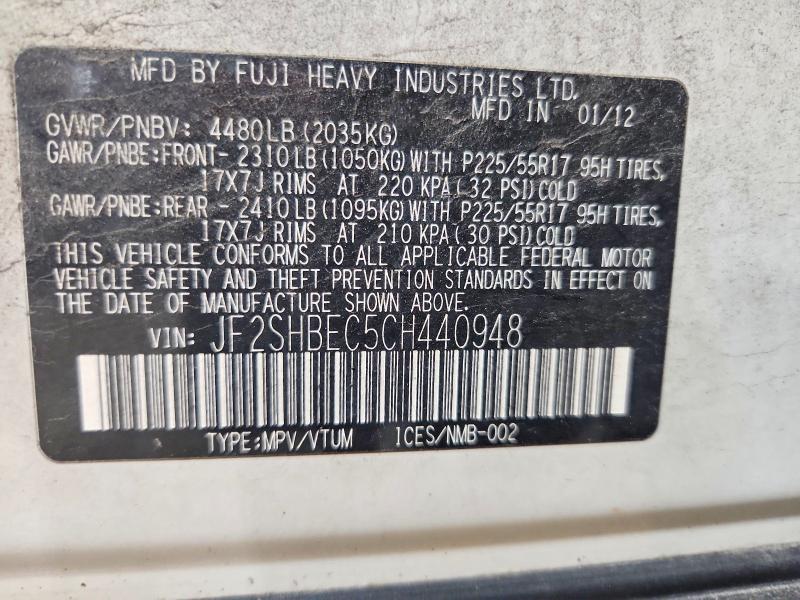 Продажа на аукционе авто 2012 Subaru Forester, vin: JF2SHBEC5CH440948, номер лота: 67106546