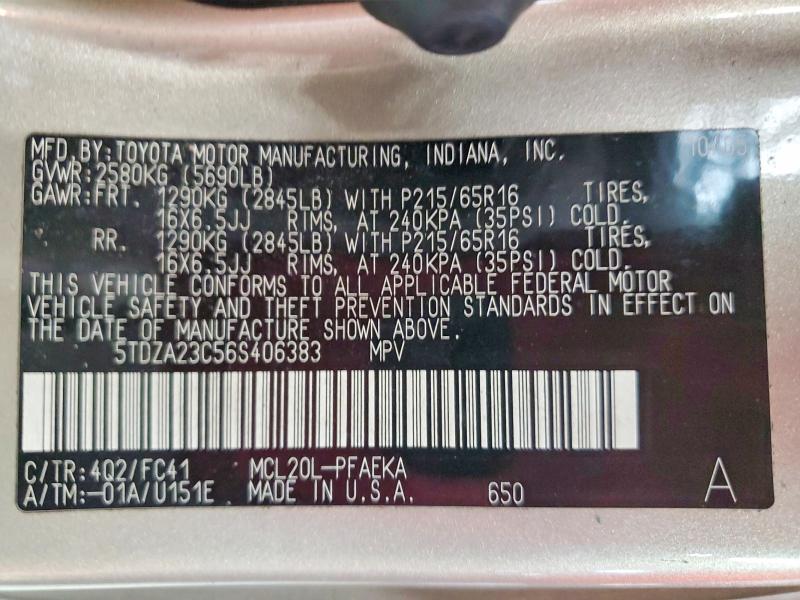 Продаж на аукціоні авто 2006 Toyota Sienna, vin: 5TDZA23C56S406383, номер лоту: 66022046