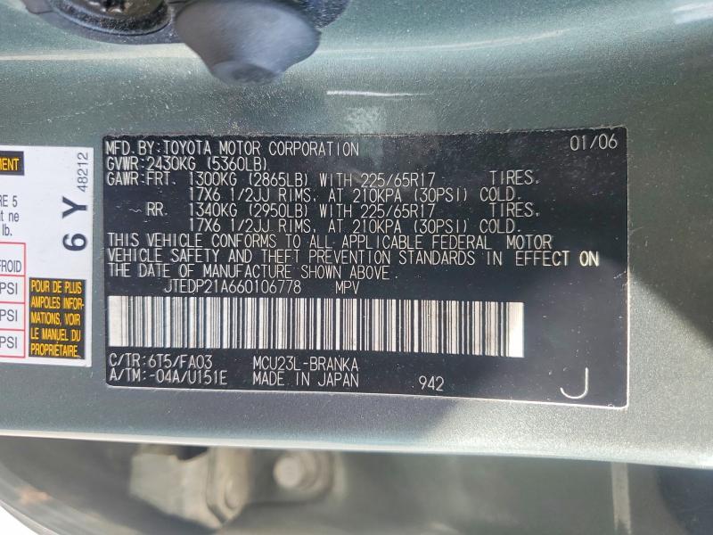 Продаж на аукціоні авто 2006 Toyota Highlander, vin: JTEDP21A660106778, номер лоту: 66923296