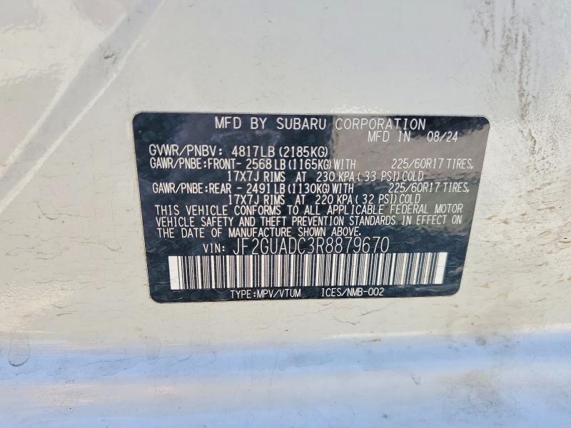 Aukcja sprzedaży 2024 Subaru Crosstrek, vin: JF2GUADC3R8879670, numer aukcji: 63012356