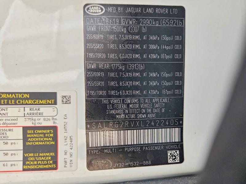 64033206 :رقم المزاد ، SALRG2RVXL2422405 vin ، 2020 Land Rover Discovery مزاد بيع