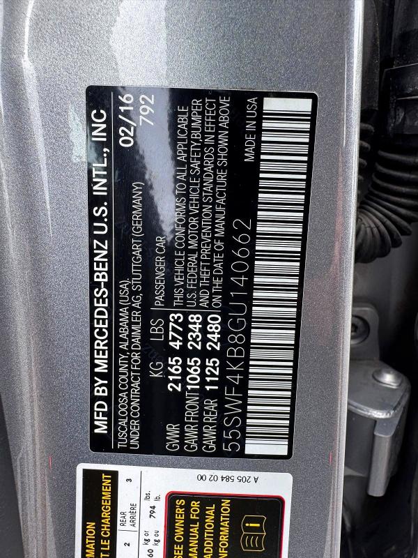 Продажа на аукционе авто 2016 Mercedes-benz C, vin: 55SWF4KB8GU140662, номер лота: 65839336