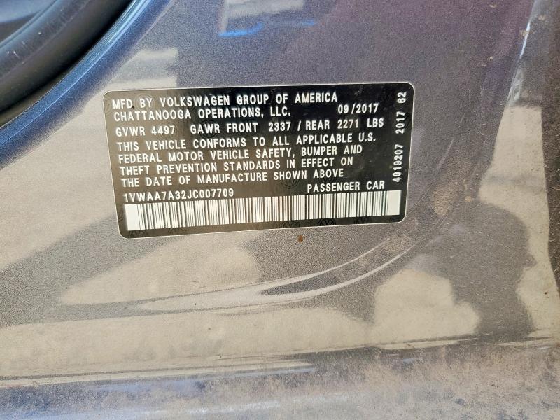 Продаж на аукціоні авто 2018 Volkswagen Passat, vin: 1VWAA7A32JC007709, номер лоту: 65262886