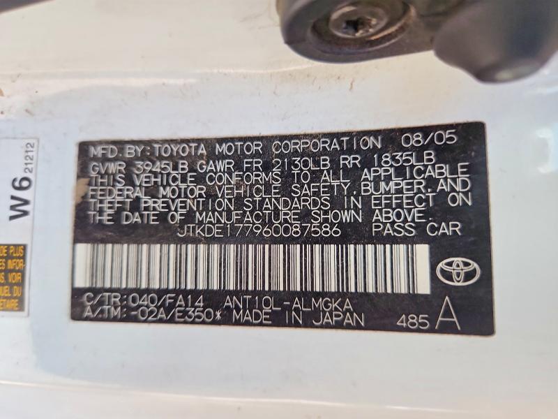 2006 Scion Tc მანქანა იყიდება აუქციონზე, vin: JTKDE177960087586, აუქციონის ნომერი: 66073646