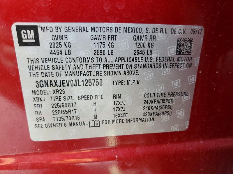 2018 Chevrolet Equinox მანქანა იყიდება აუქციონზე, vin: 3GNAXJEV0JL125750, აუქციონის ნომერი: 66507396