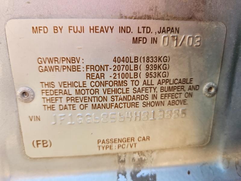 Продажа на аукционе авто 2004 Subaru Impreza, vin: JF1GG68564H813885, номер лота: 65314786