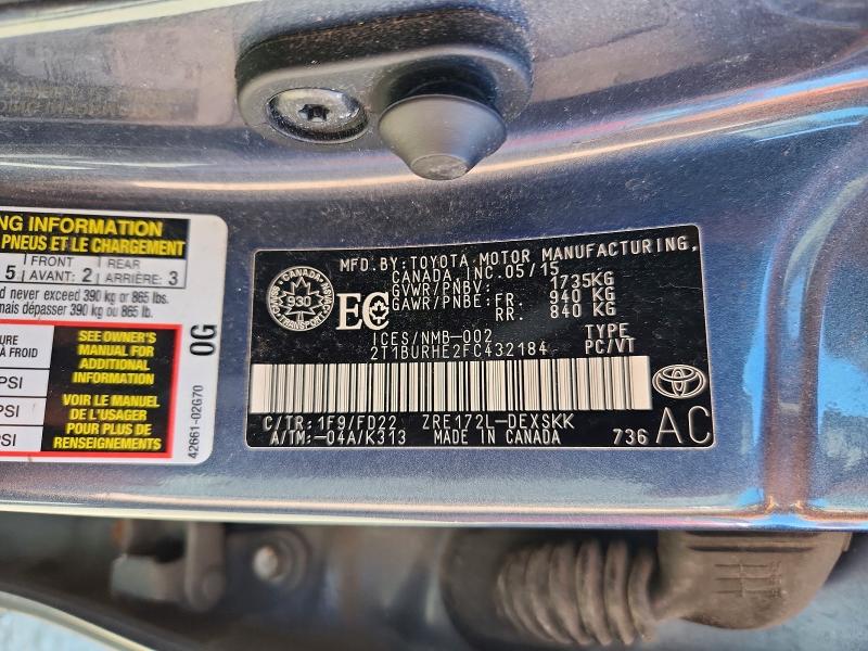 Продаж на аукціоні авто 2015 Toyota Corolla, vin: 2T1BURHE2FC432184, номер лоту: 65125556