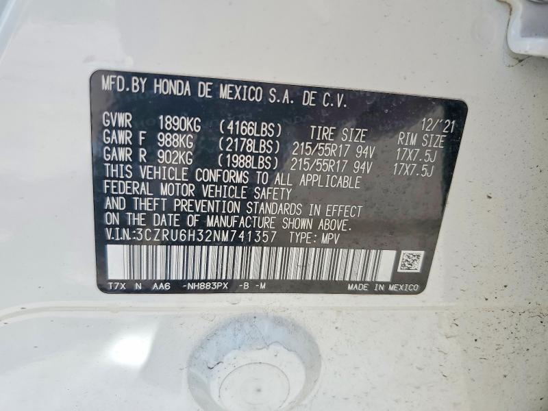 2022 Honda Hr-v მანქანა იყიდება აუქციონზე, vin: 3CZRU6H32NM741357, აუქციონის ნომერი: 66210306