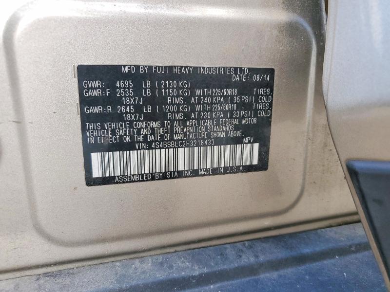 64262036 :رقم المزاد ، 4S4BSBLC2F3218433 vin ، 2015 Subaru Outback مزاد بيع