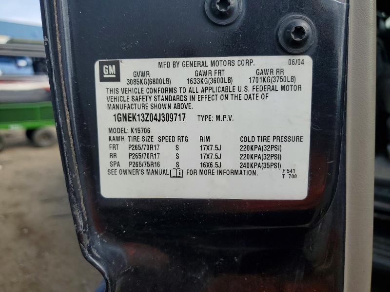 2004 Chevrolet Tahoe მანქანა იყიდება აუქციონზე, vin: 1GNEK13Z04J309717, აუქციონის ნომერი: 66167086