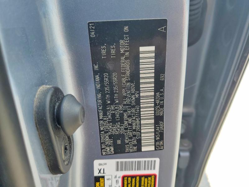 2021 Toyota Highlander მანქანა იყიდება აუქციონზე, vin: 5TDFZRBH8MS111440, აუქციონის ნომერი: 66417396