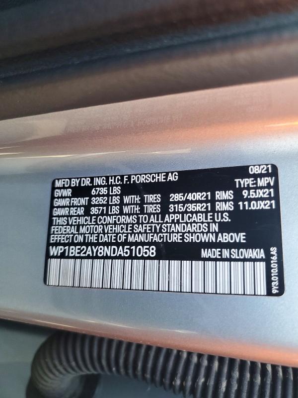 Aukcja sprzedaży 2022 Porsche Cayenne, vin: WP1BE2AY8NDA51058, numer aukcji: 66079606