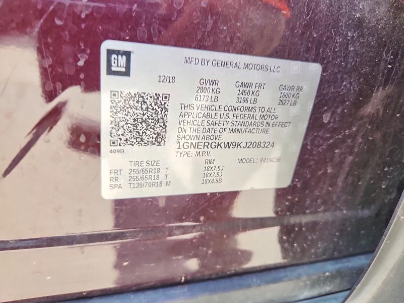 66744286 :رقم المزاد ، 1GNERGKW9KJ208324 vin ، 2019 Chevrolet Traverse مزاد بيع