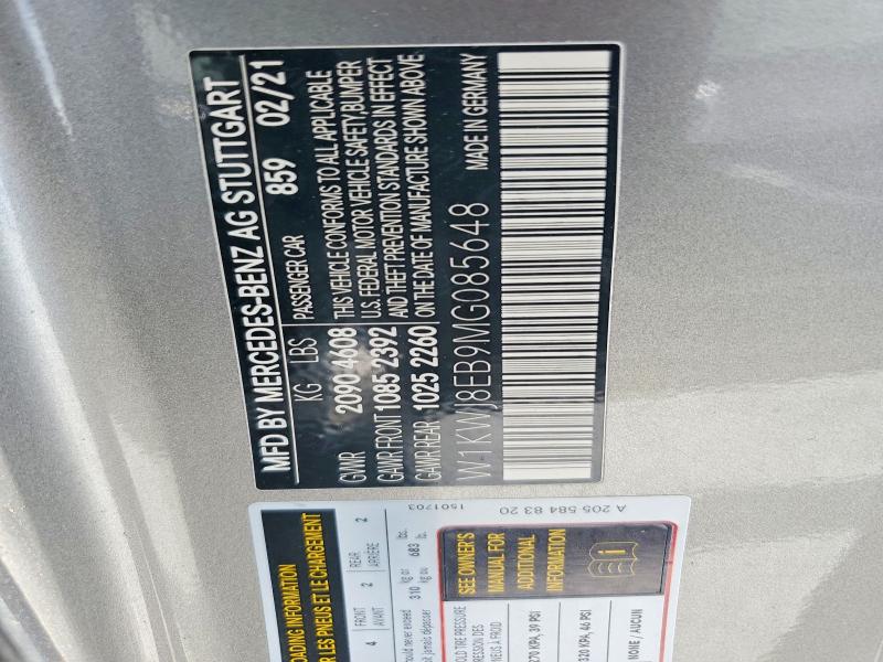 67197206 :رقم المزاد ، W1KWJ8EB9MG085648 vin ، 2021 Mercedes-benz C مزاد بيع