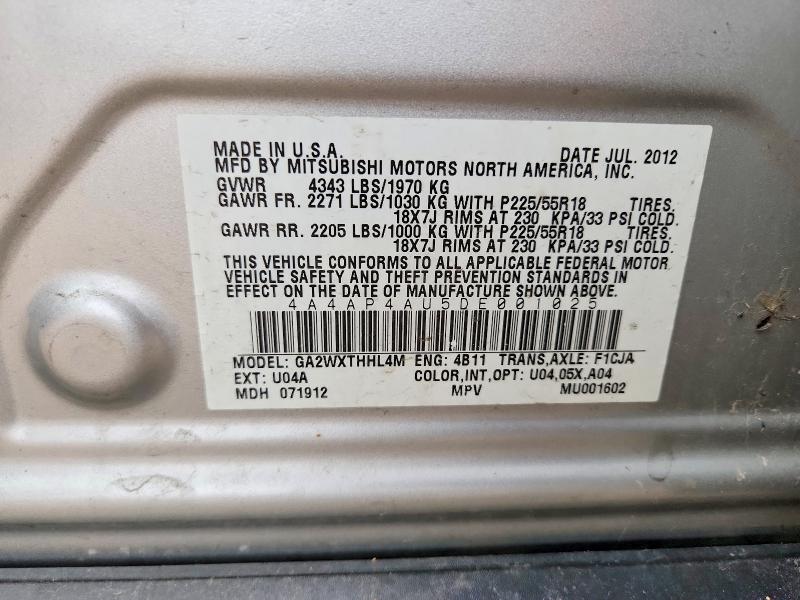 64653206 :رقم المزاد ، 4A4AP4AU5DE001025 vin ، 2013 Mitsubishi Outlander Sport مزاد بيع