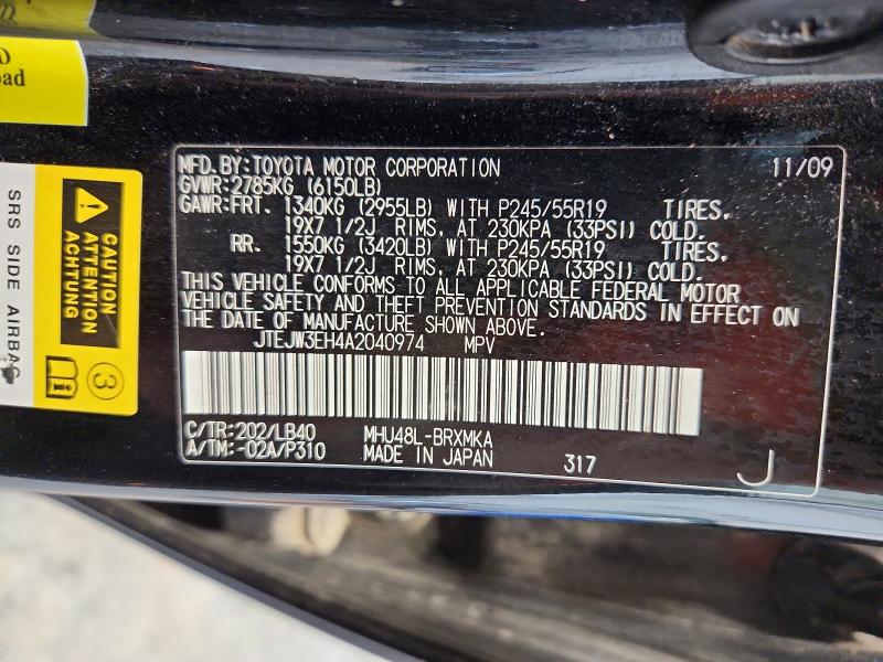 Auction sale of the 2010 Toyota Highlander, vin: JTEJW3EH4A2040974, lot number: 65483116
