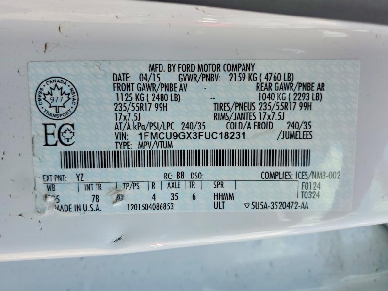 Aukcja sprzedaży 2015 Ford Escape, vin: 1FMCU9GX3FUC18231, numer aukcji: 65797406
